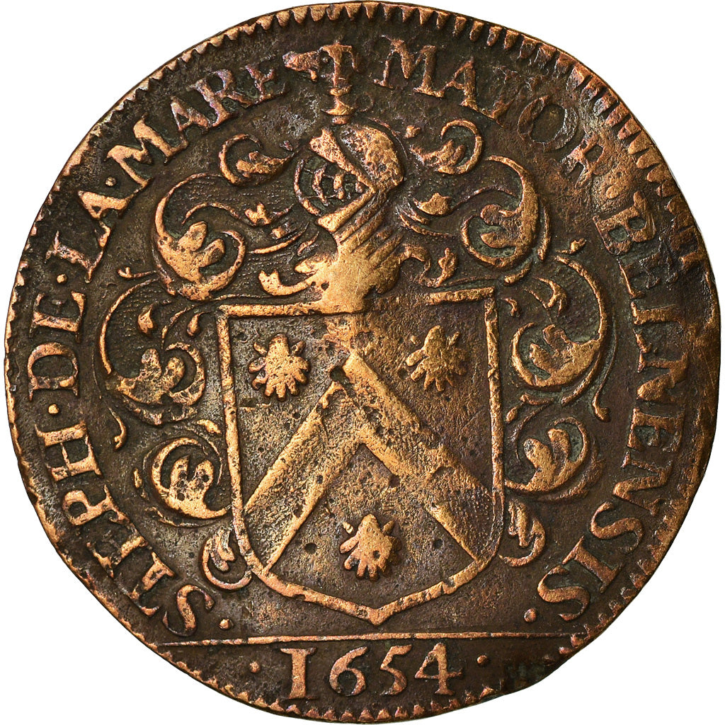 France, Jeton, Etienne de la Mare, Maire de Beaune, History, 1654, TB+, Cuivre