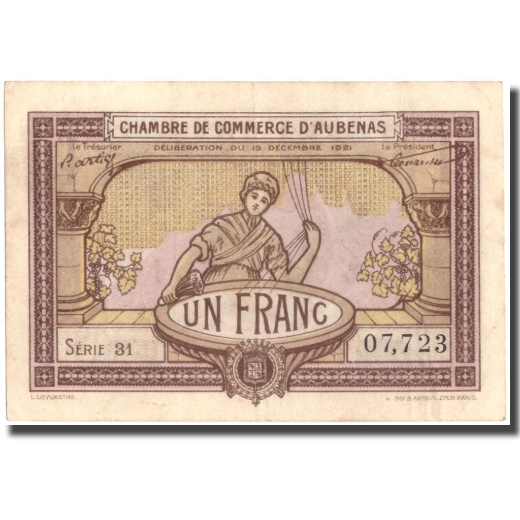 France, Aubenas, 1 Franc, 1921, UNC(60-62), Pirot:44-2
