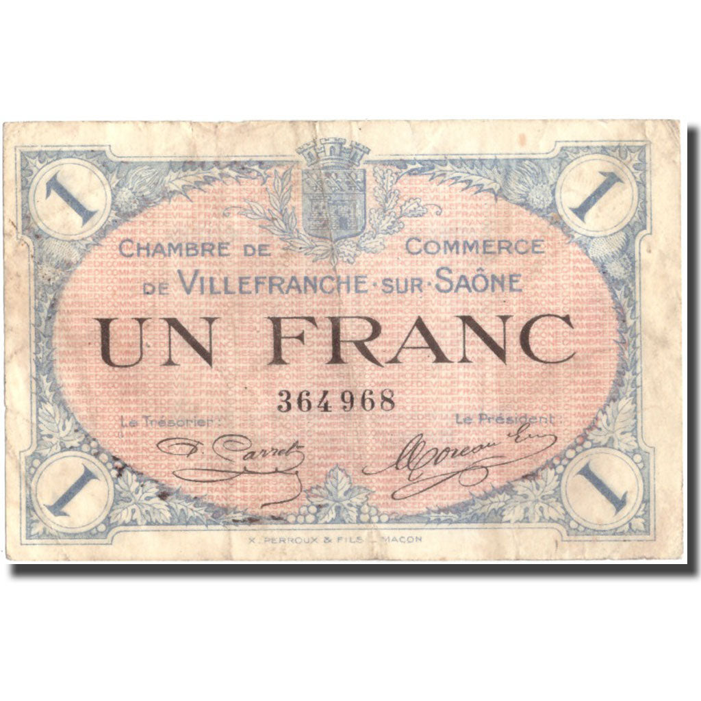 France, Villefranche-sur-Saône, 1 Franc, 1915, TB, Pirot:129-04