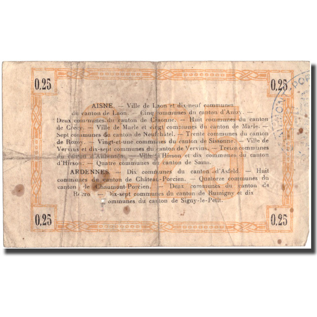 France, Laon, 25 Centimes, 1915, VF(30-35), Pirot:02-1300