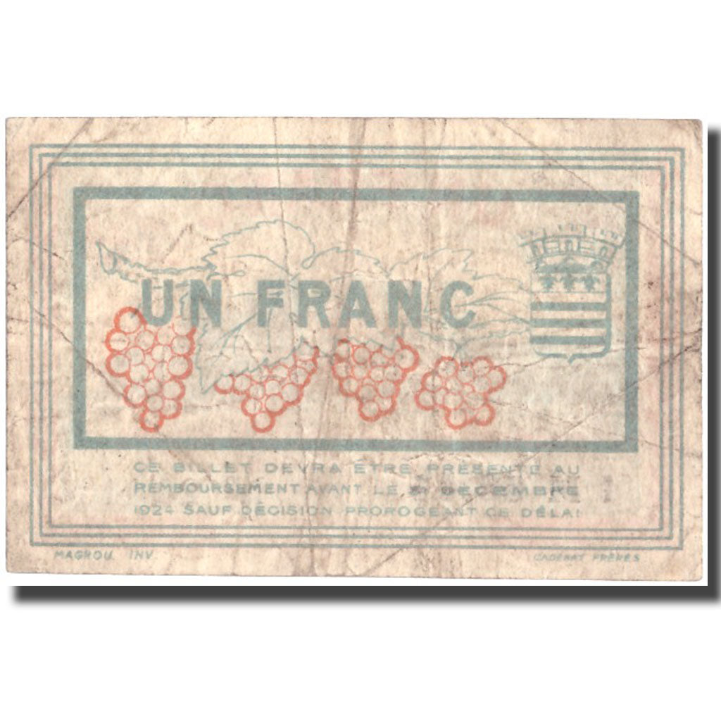 France, Béziers, 1 Franc, 1921, EF(40-45), Pirot:27-33