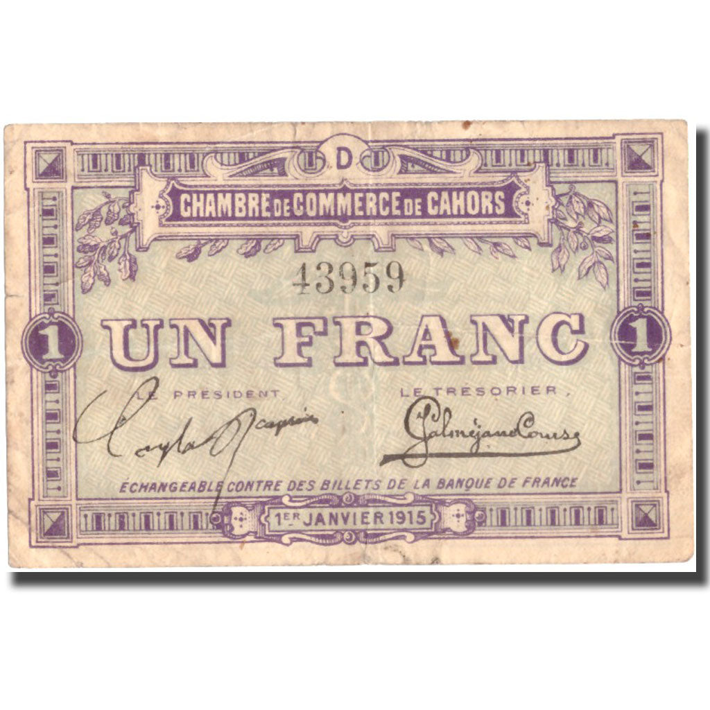 France, Cahors, 1 Franc, 1915, TB+, Pirot:35-7