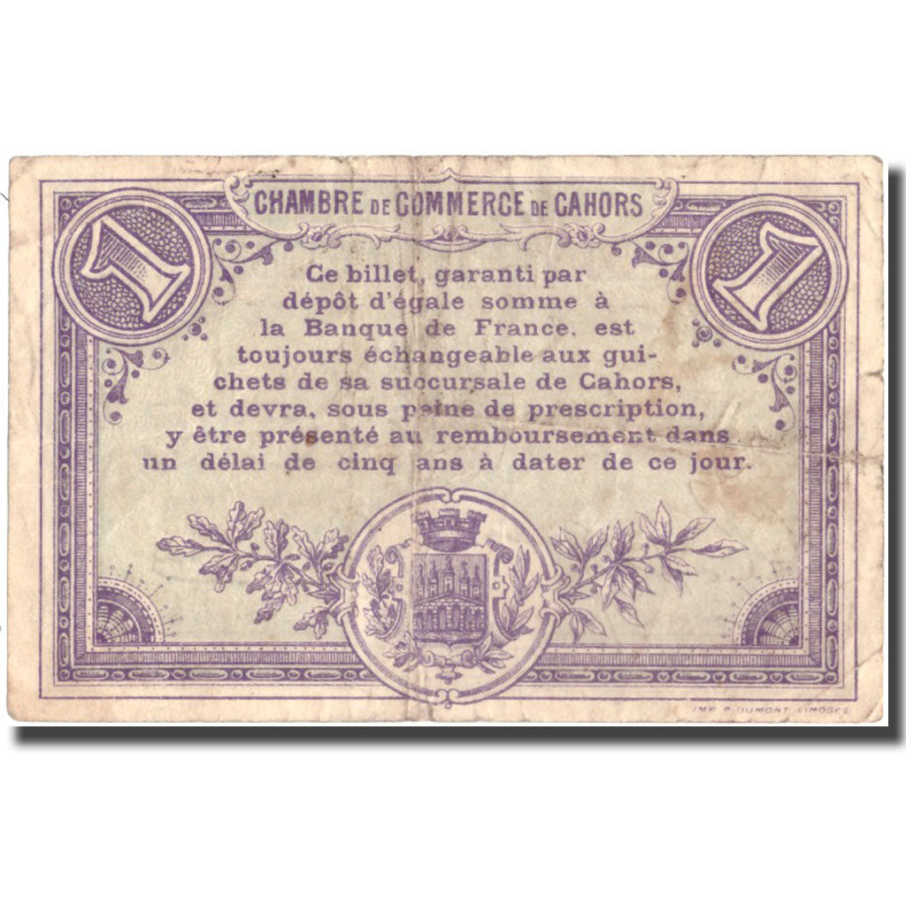France, Cahors, 1 Franc, 1915, TB+, Pirot:35-7