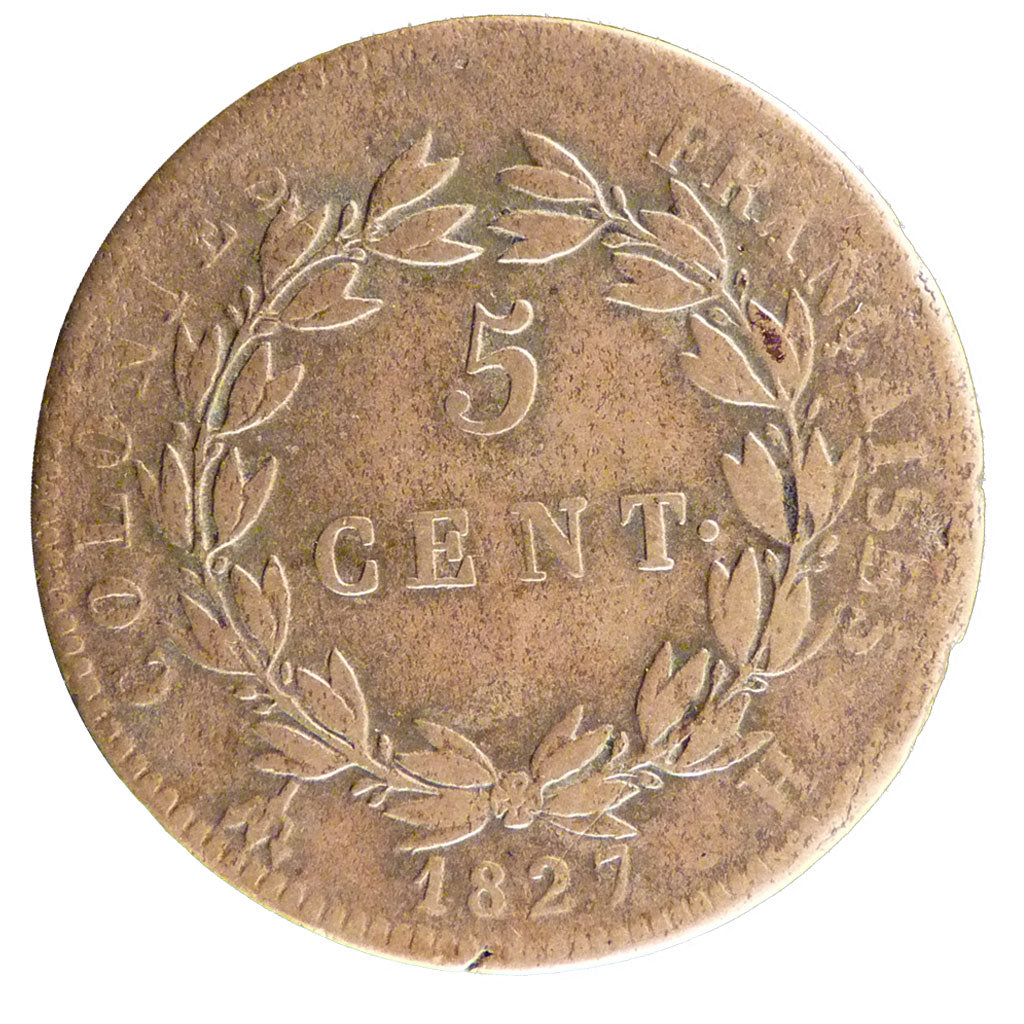 General Colony, 5 Centimes, 1827, La Rochelle, EF(40-45), Bronze, Lecompte...