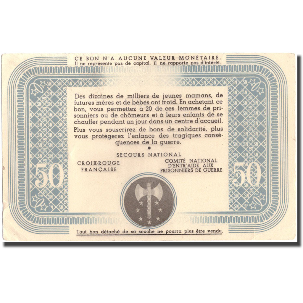 France, Bon de Solidarité, 5 Francs, 1941, AU(55-58)