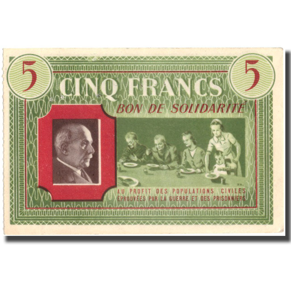 France, Bon de Solidarité, 5 Francs, 1941, AU(55-58)