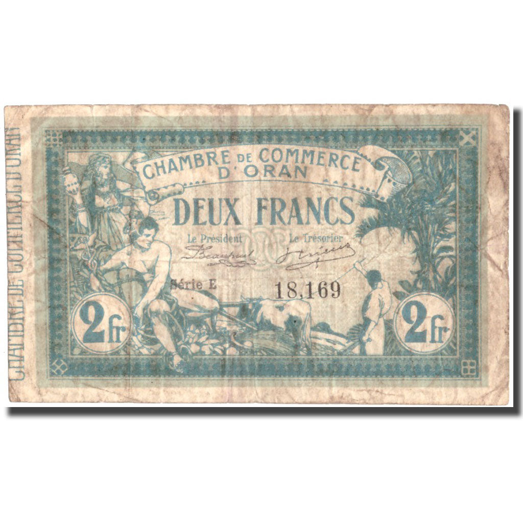 Banknote, Algeria, 2 Francs, Chambre de Commerce ORAN, 1915-05-12, VF(30-35)