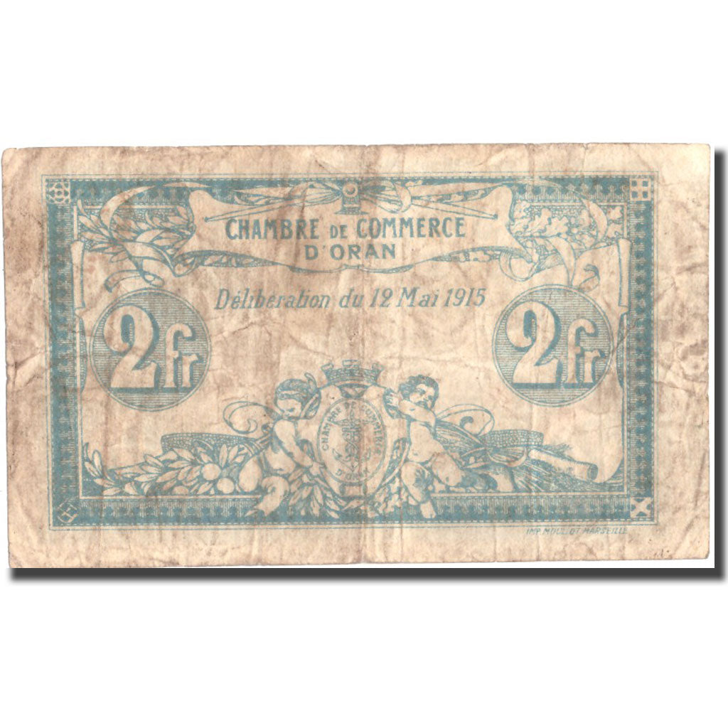 Banknote, Algeria, 2 Francs, Chambre de Commerce ORAN, 1915-05-12, VF(30-35)