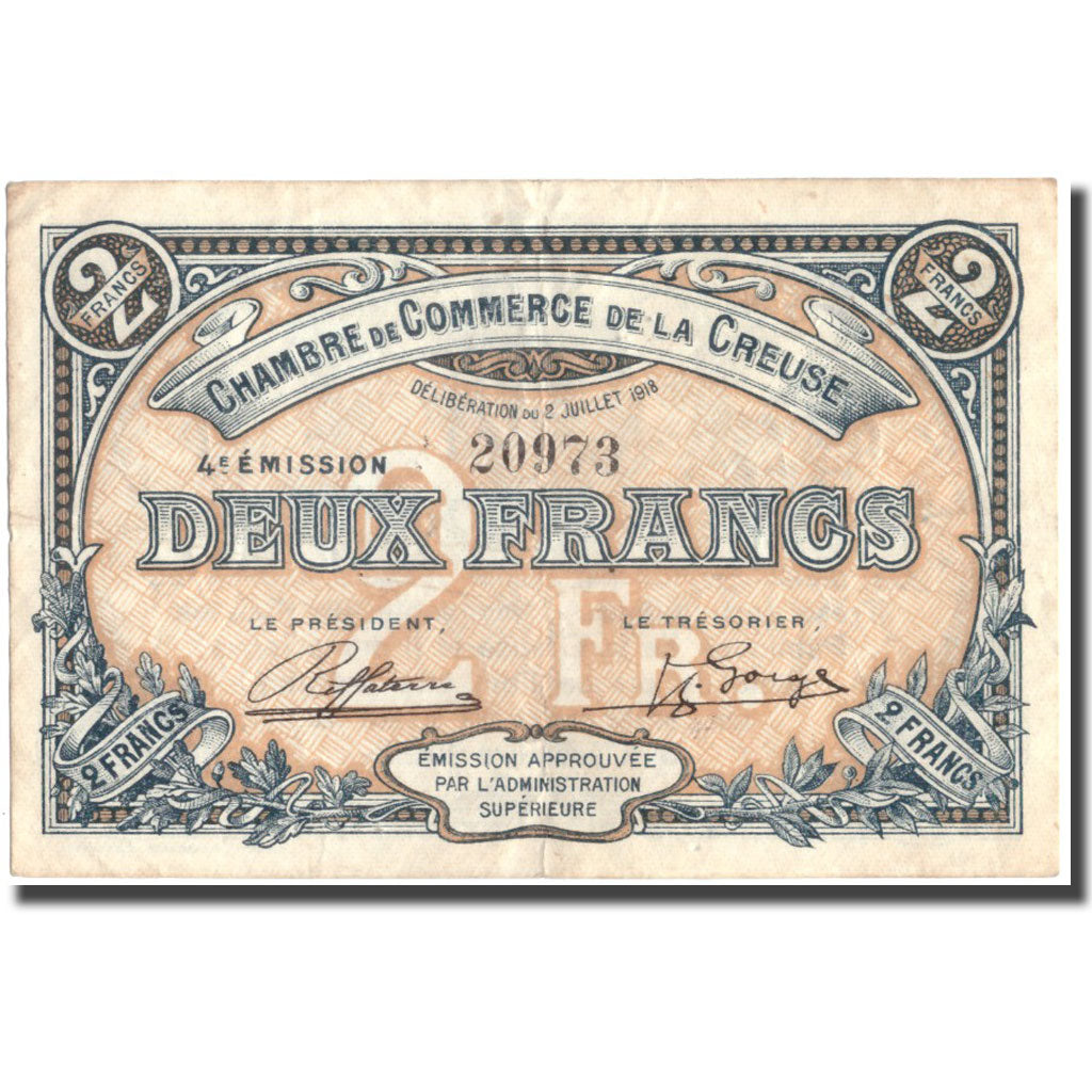 France, La Creuse, 2 Francs, 1918, EF(40-45)