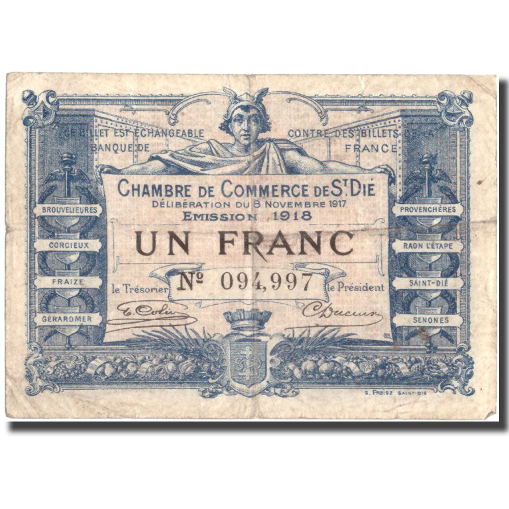 France, Saint-Dié, 1 Franc, 1918, VF(30-35), Pirot:112-13