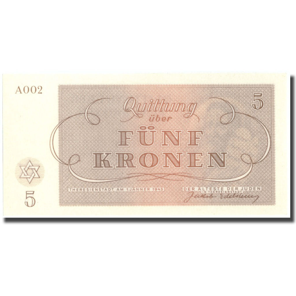 Banknote, Czechoslovakia, 5 Kronen, personnage, 1943, 1943-01-01, UNC(65-70)