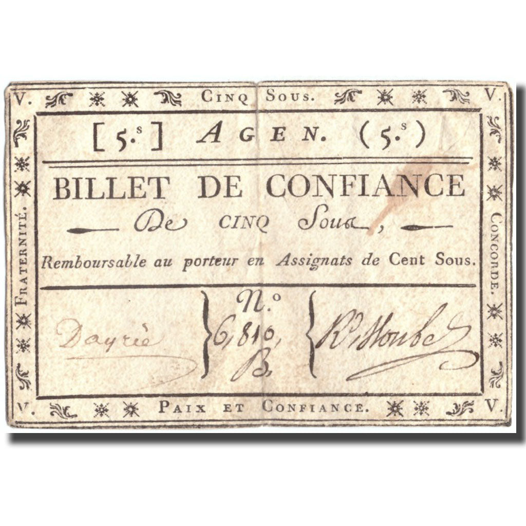 Francia, Agen, 5 Sous, 1792, BB