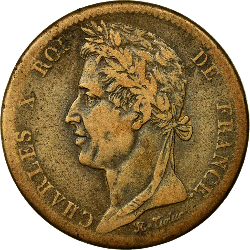 Coin, FRENCH COLONIES, Charles X, 10 Centimes, 1828, Paris, EF(40-45), Bronze