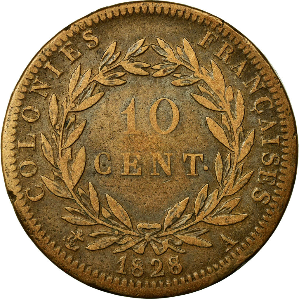 Coin, FRENCH COLONIES, Charles X, 10 Centimes, 1828, Paris, EF(40-45), Bronze