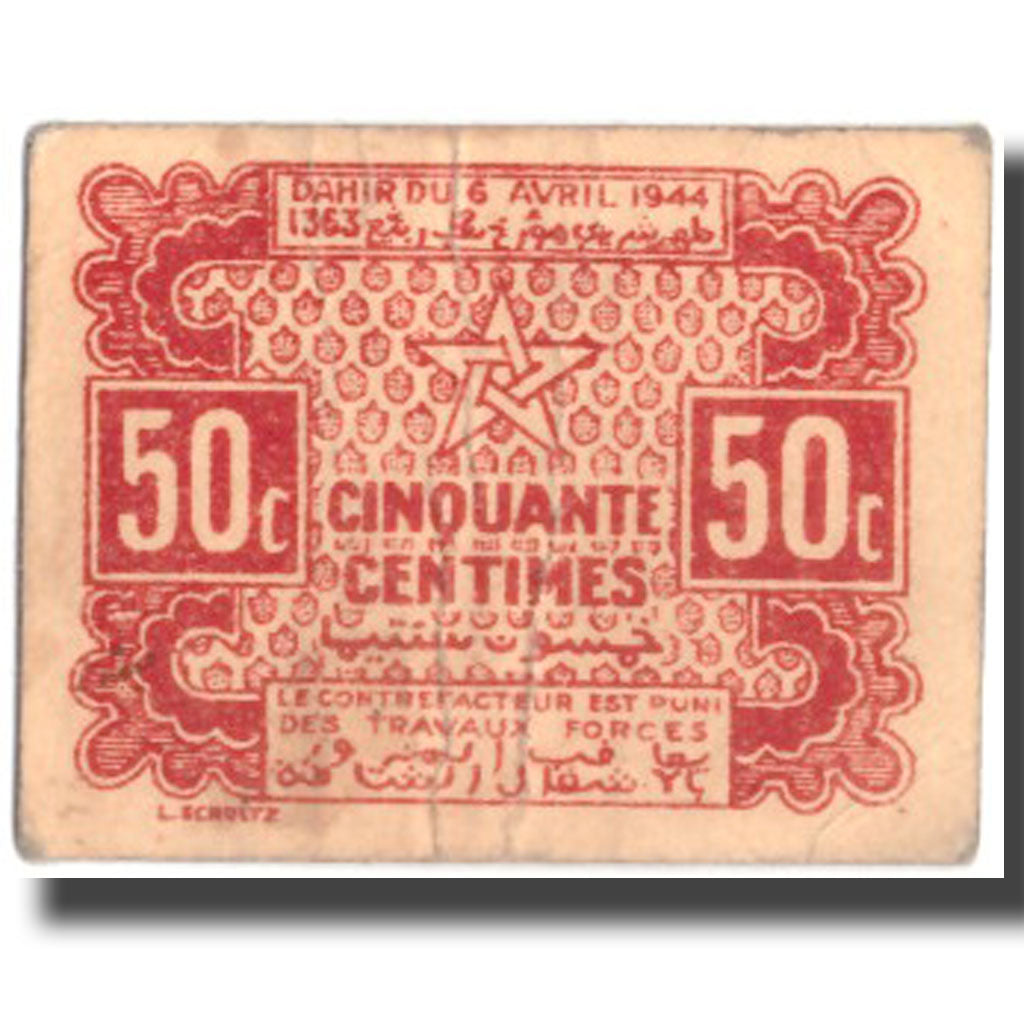 Geldschein, Marokko, 50 Centimes, 1944, 1944-04-06, KM:41, SS+