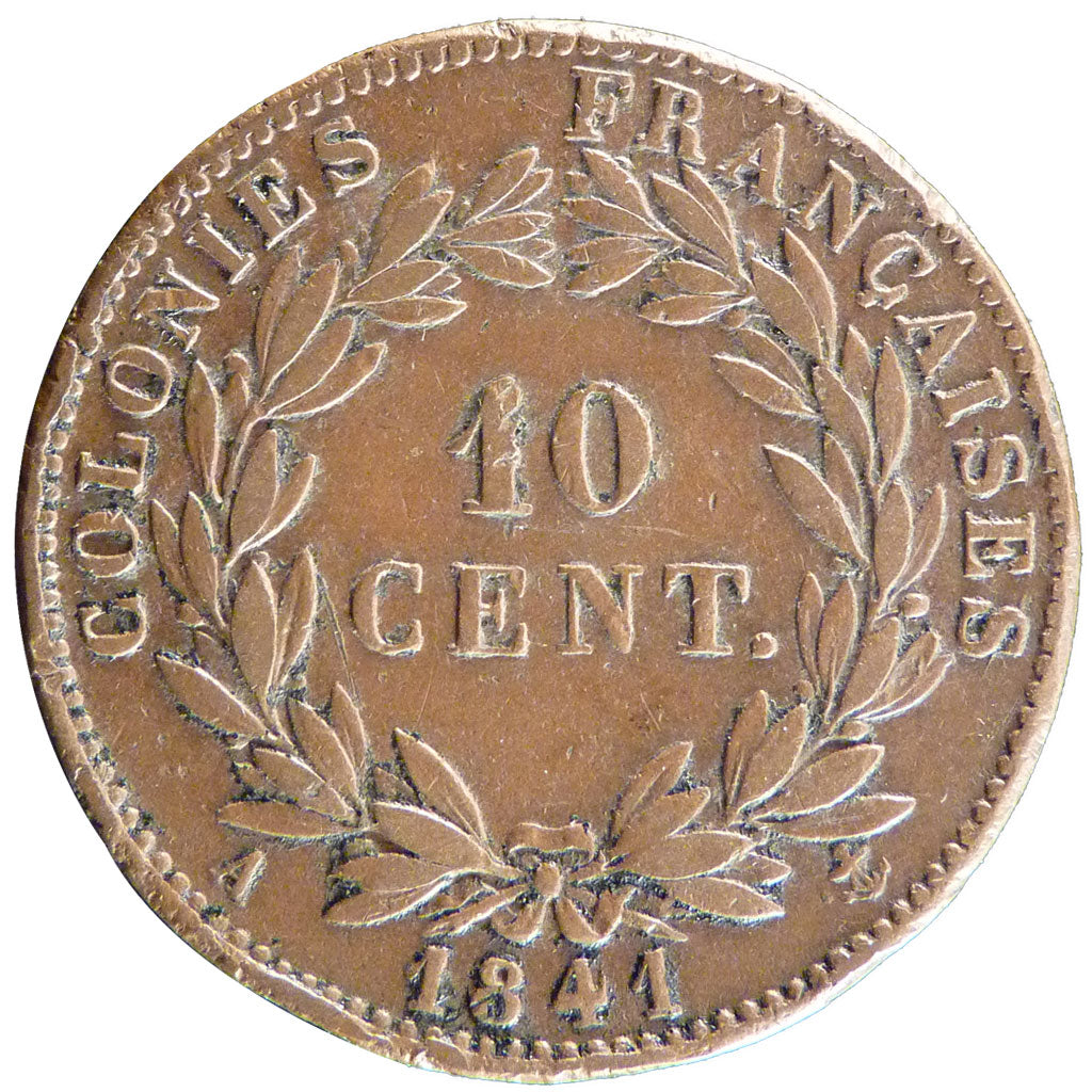 General Colony, 10 Centimes, 1841, Paris, EF(40-45), Bronze, Lecompte #316,...