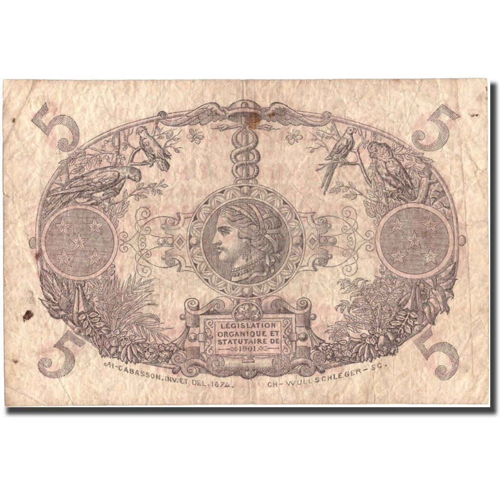Guadeloupe, 5 Francs, Undated (1928-45), VF(30-35), KM:7c