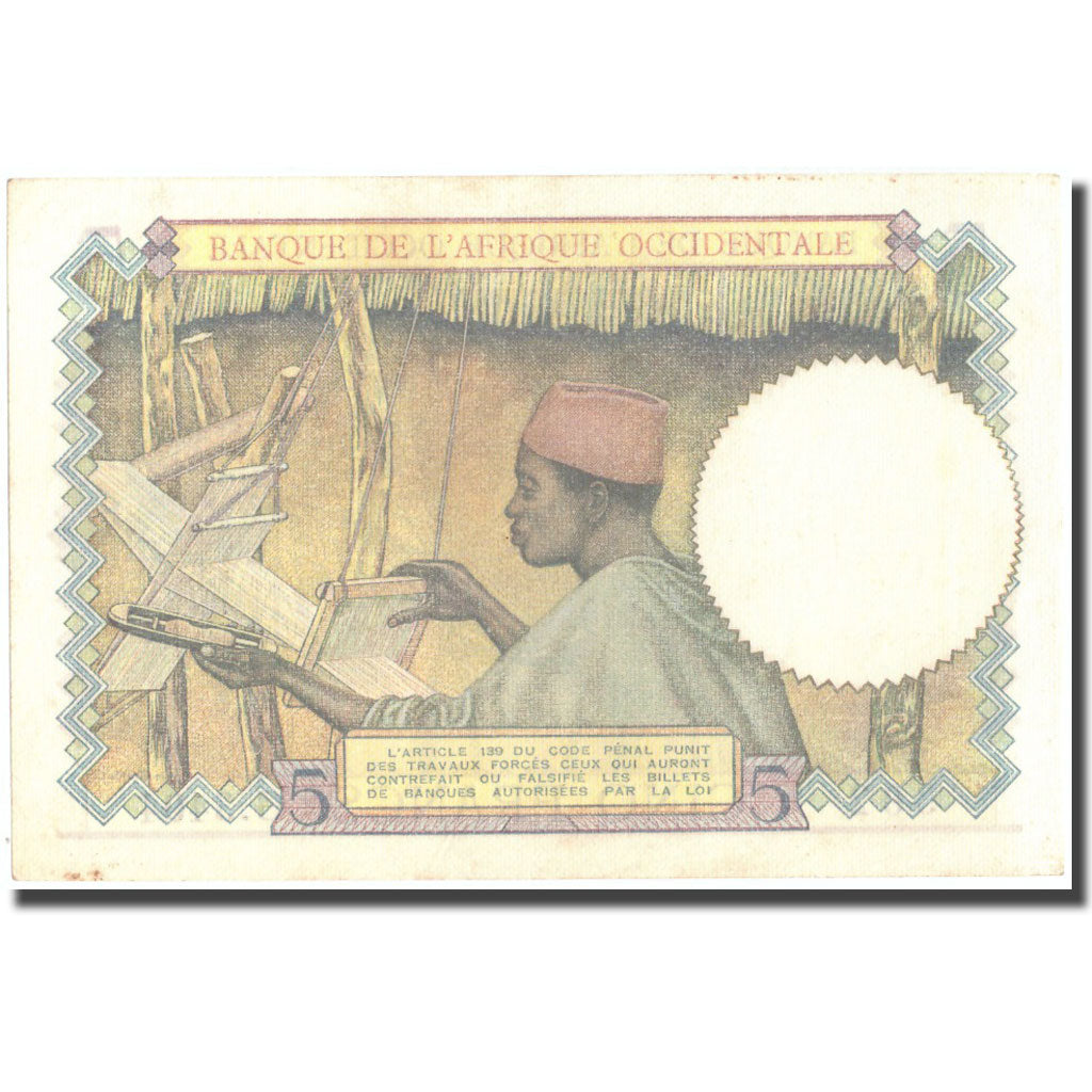 Banconote, Africa occidentale francese, 5 Francs, 1937, 1937-08-12, KM:21, SPL-