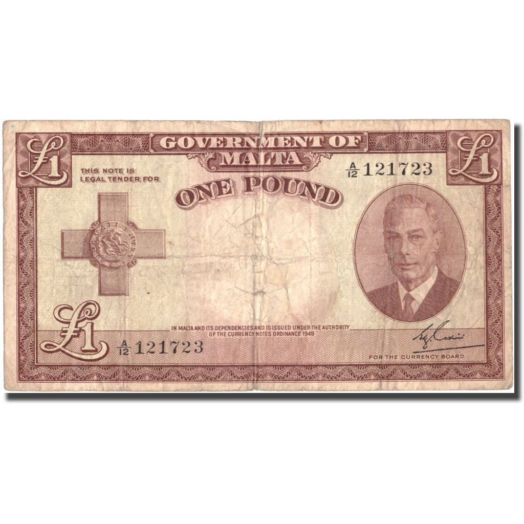 Banknote, Malta, 1 Pound, Undated 1951, KM:22a, VF(20-25)