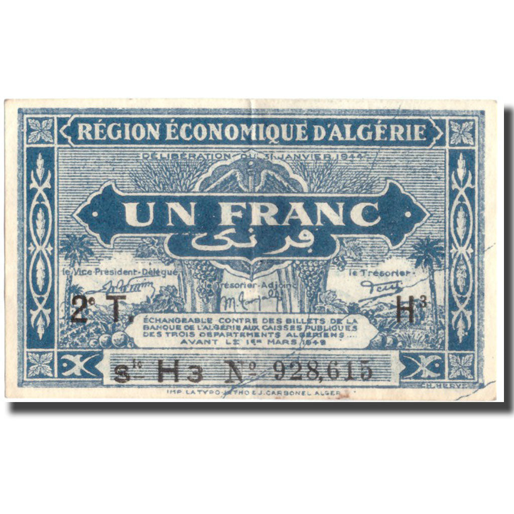Banknote, Algeria, 1 Franc, Undated 1944, KM:101, AU(55-58)