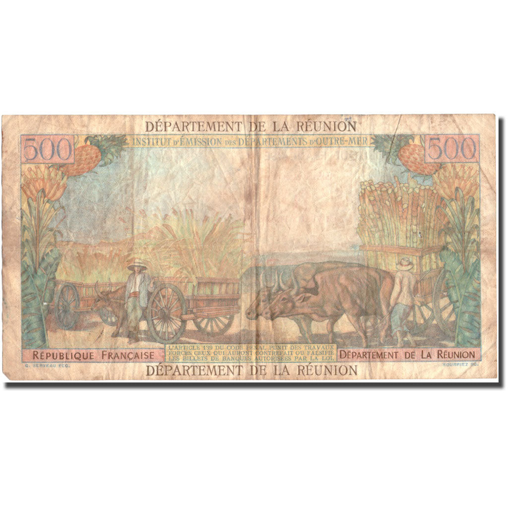 Banknote, Réunion, 10 Nouveaux Francs on 500 Francs, Undated (1967-71), KM:54a