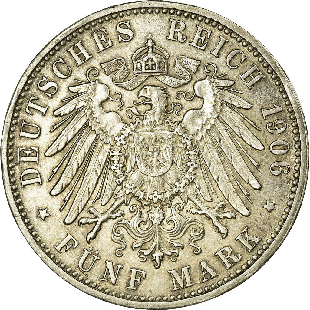 Coin, German States, BADEN, Friedrich I, 5 Mark, 1906, Karlsruhe, AU(50-53)