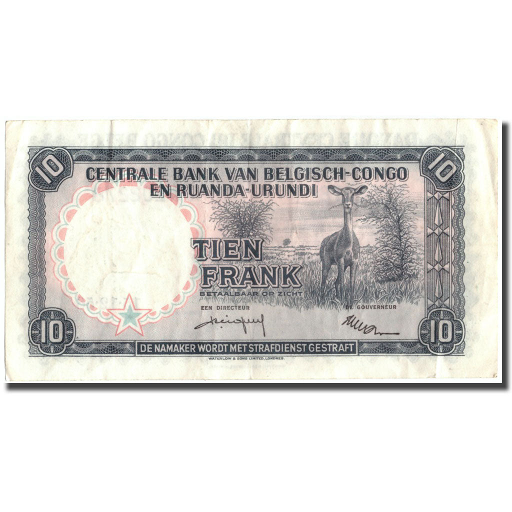 Banconote, Congo belga, 10 Francs, KM:30b, BB