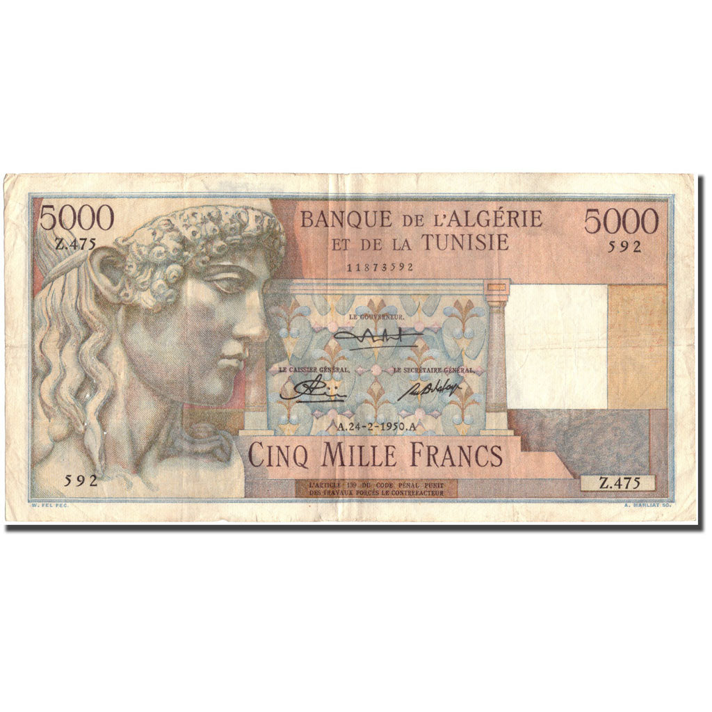 Billete, 5000 Francs, 1950, Algeria, 1950-02-24, KM:109a, BC