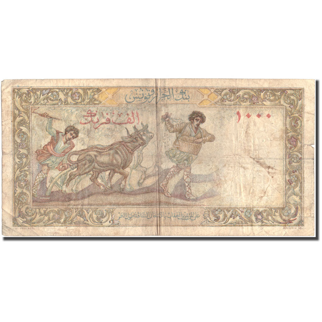 Nota, Argélia, 1000 Francs, 1956, 1956-03-20, KM:107b, VF(20-25)