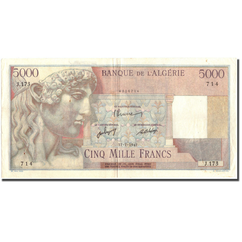 Banknote, Algeria, 5000 Francs, 1947, 1947-07-17, KM:105, EF(40-45)