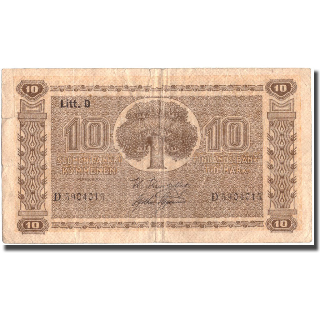 Banknote, Finland, 10 Markkaa, 1939, 1939, KM:70a, VG(8-10)