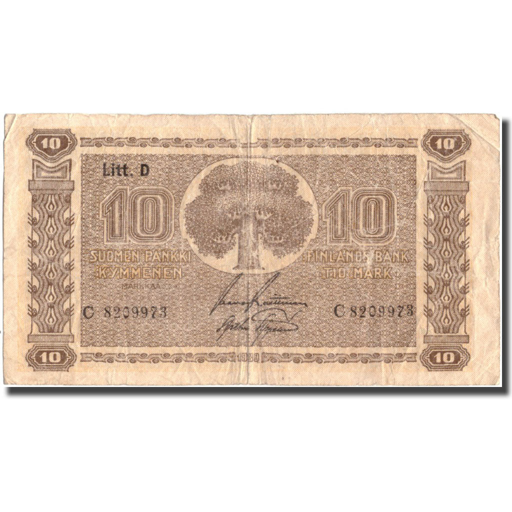 Banknote, Finland, 10 Markkaa, 1939, 1939, KM:70a, VG(8-10)