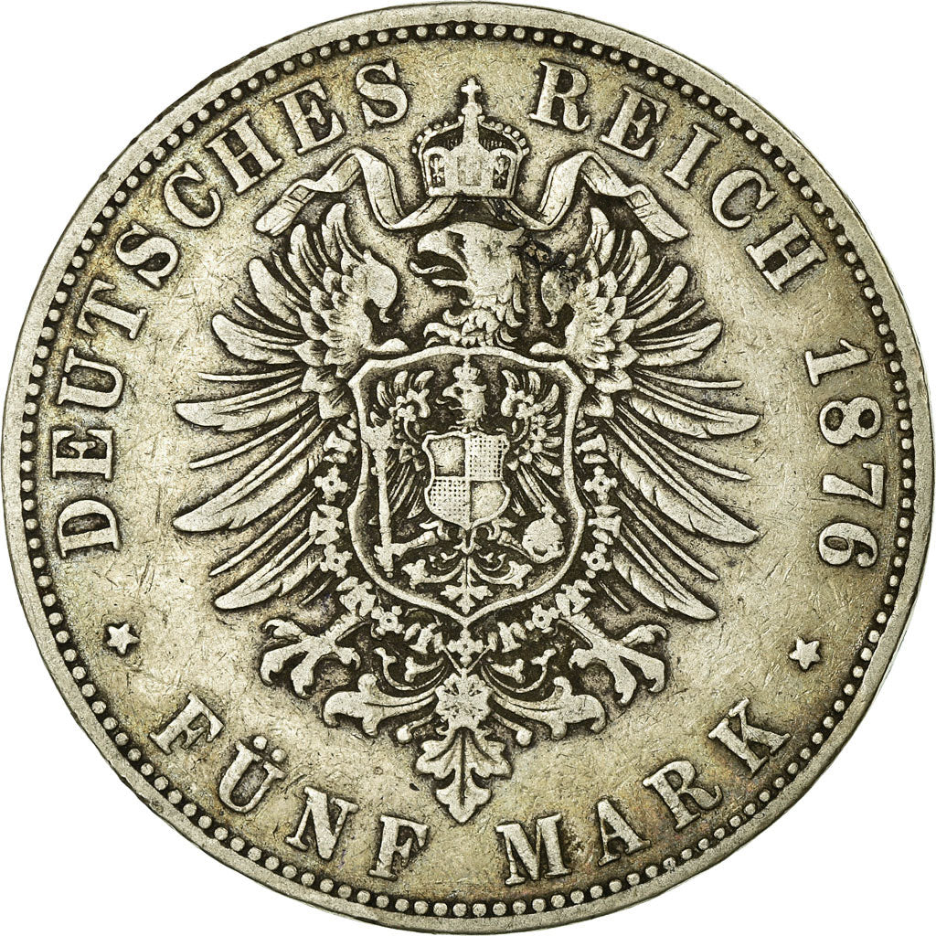 Coin, German States, HAMBURG, 5 Mark, 1876, Hambourg, EF(40-45), Silver, KM:598