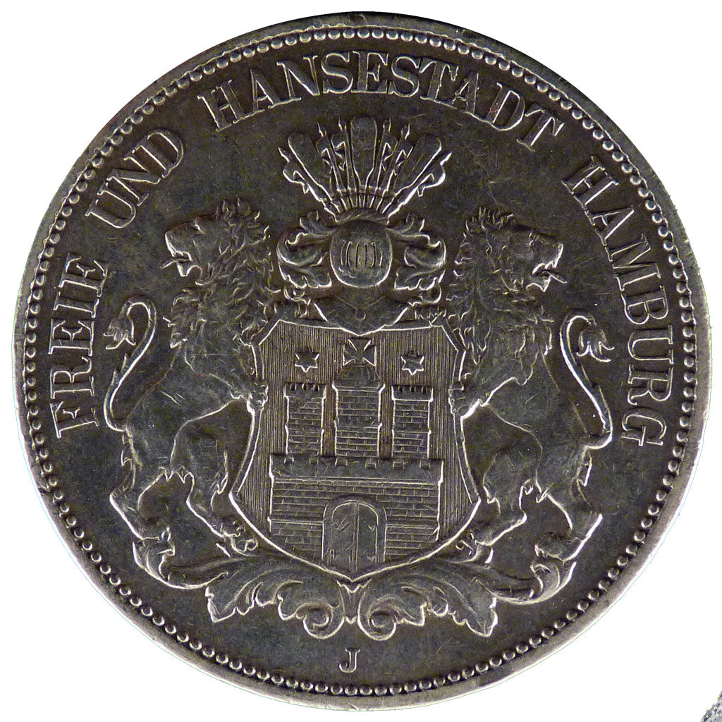 Germany, 5 Mark, 1907, Hambourg, KM #293, VF(30-35), Silver, 27.80