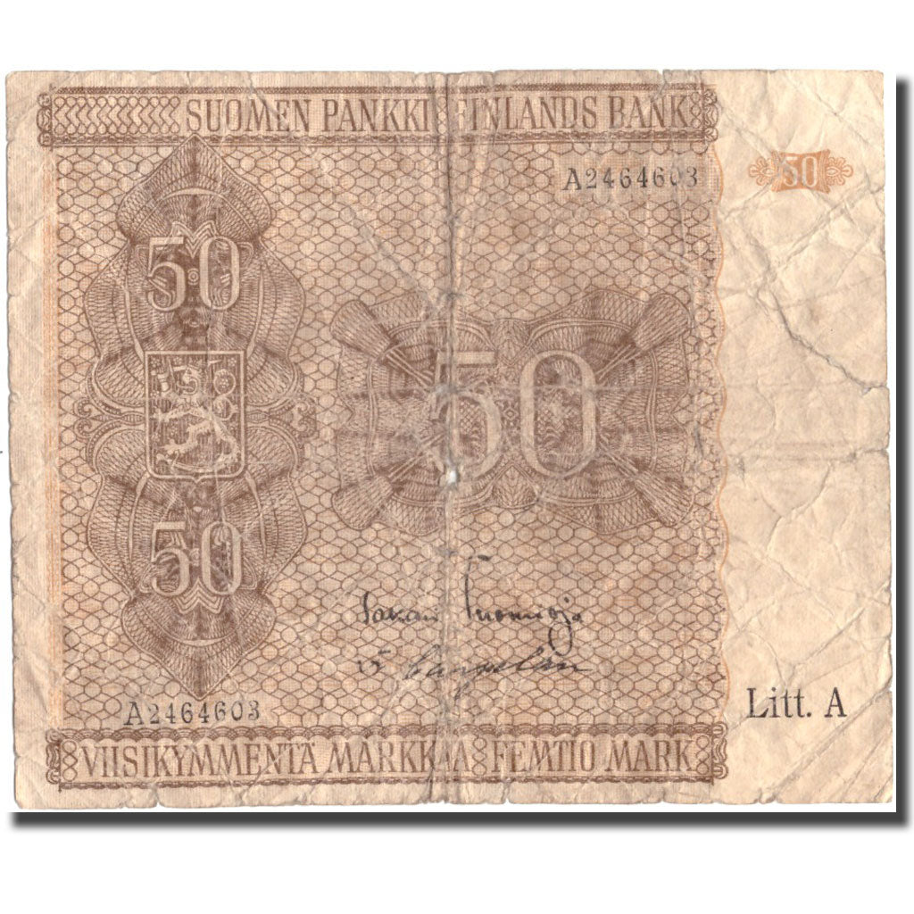 Banknote, Finland, 50 Markkaa, 1945, 1945, KM:87, VG(8-10)