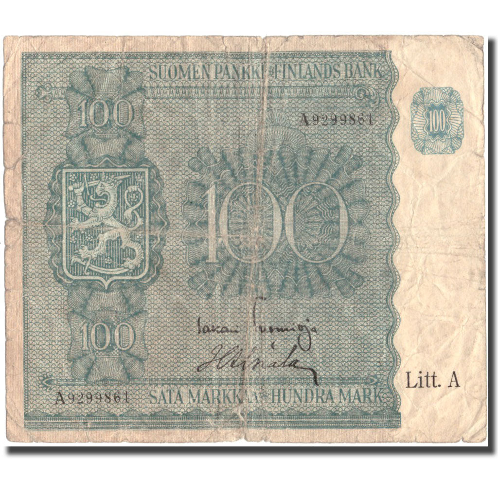 Billete, 100 Markkaa, 1945, Finlandia, 1945, KM:80a, RC