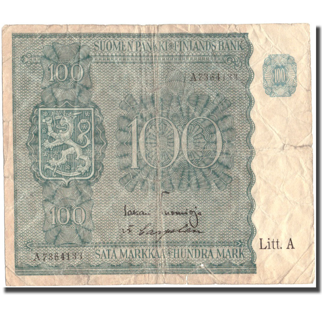 Banknote, Finland, 100 Markkaa, 1945, 1945, KM:80a, VG(8-10)