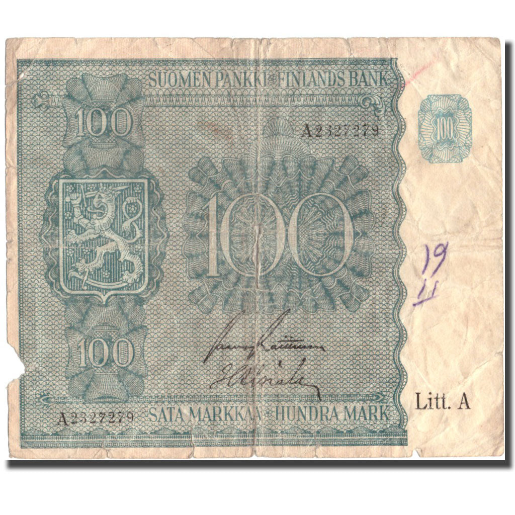 Banknote, Finland, 100 Markkaa, 1945, 1945, KM:80a, VG(8-10)