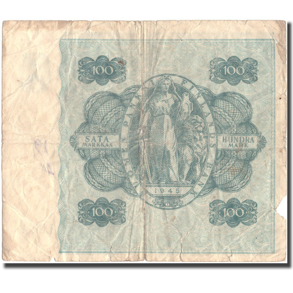 Banknote, Finland, 100 Markkaa, 1945, 1945, KM:80a, VG(8-10)