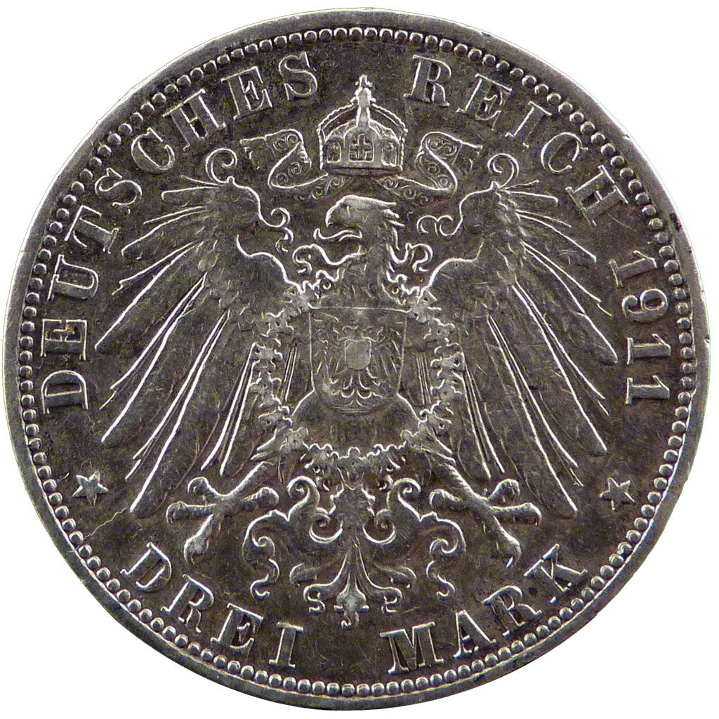 Germany, 3 Mark, 1911, Hambourg, KM #296, AU(55-58), Silver, 16.60