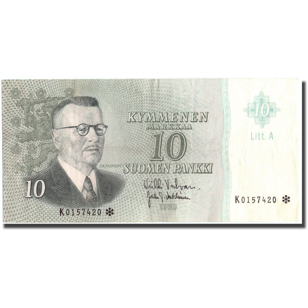 Banknote, Finland, 10 Markkaa, 1963, 1963, KM:104r, EF(40-45)