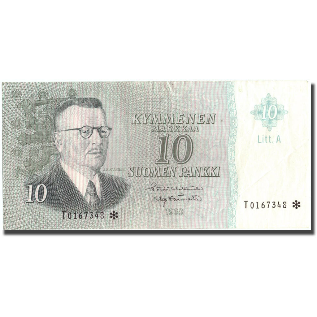 Banknote, Finland, 10 Markkaa, 1963, 1963, KM:104r, EF(40-45)
