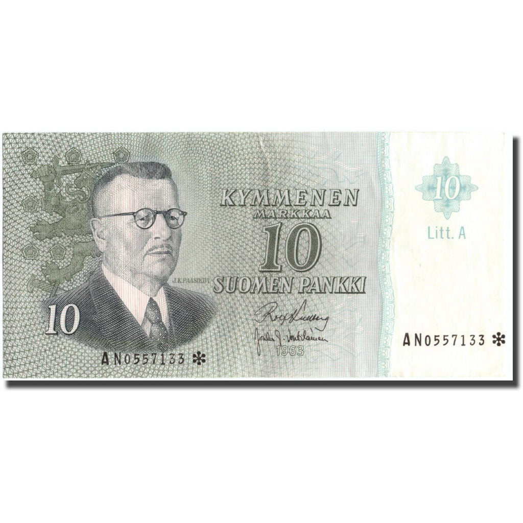 Banknote, Finland, 10 Markkaa, 1963, 1963, KM:104r, VG(8-10)
