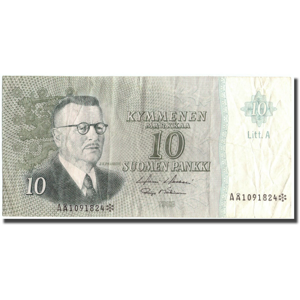 Banknote, Finland, 10 Markkaa, 1963, 1963, KM:104r, VF(30-35)