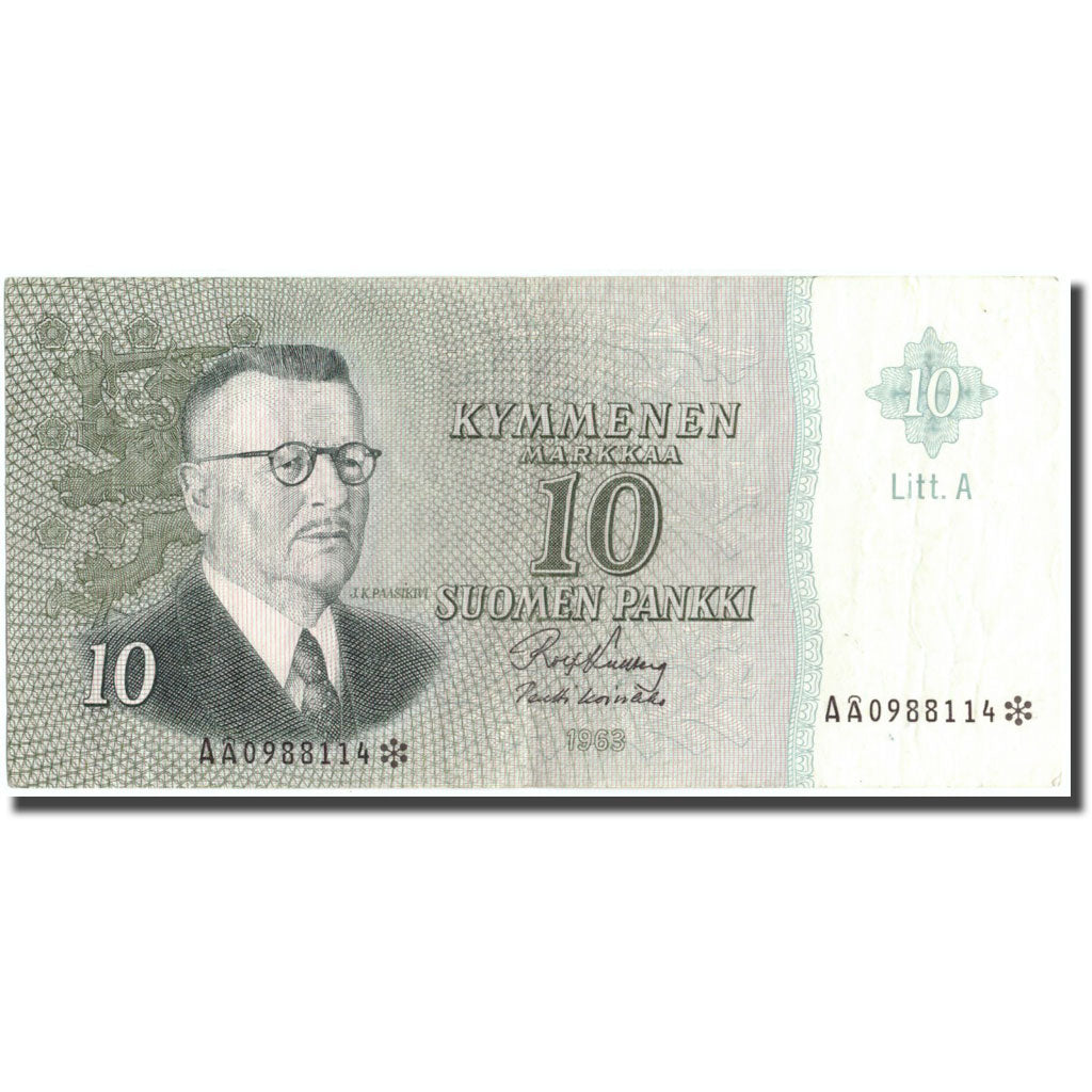 Banknote, Finland, 10 Markkaa, 1963, 1963, KM:104r, EF(40-45)