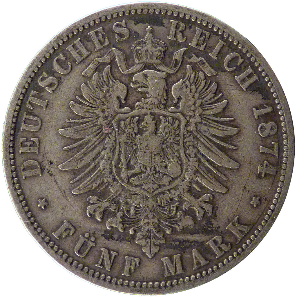 GERMAN STATES, 5 Mark, 1874, Berlin, KM #503, VF(20-25), Silver, 27.40