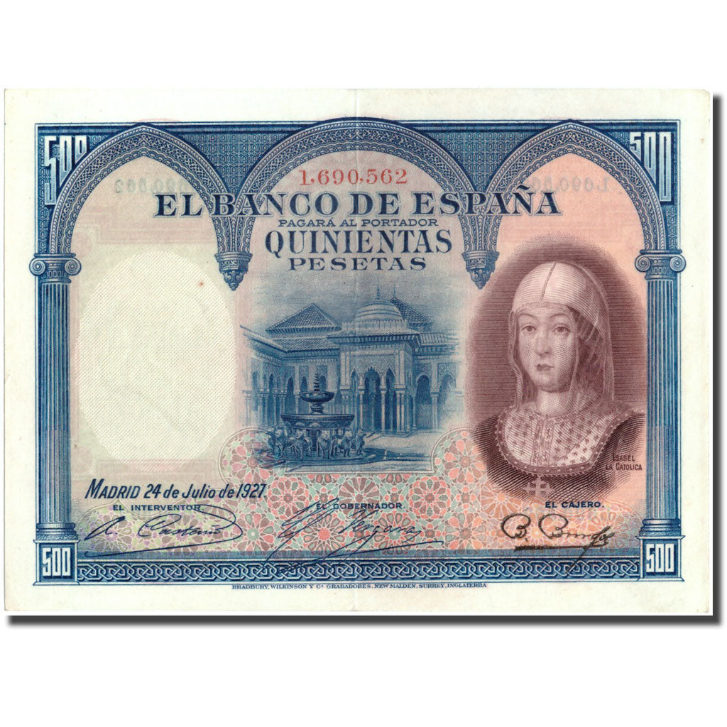 Billete, 500 Pesetas, 1927, España, 1927-07-24, KM:73c, MBC+