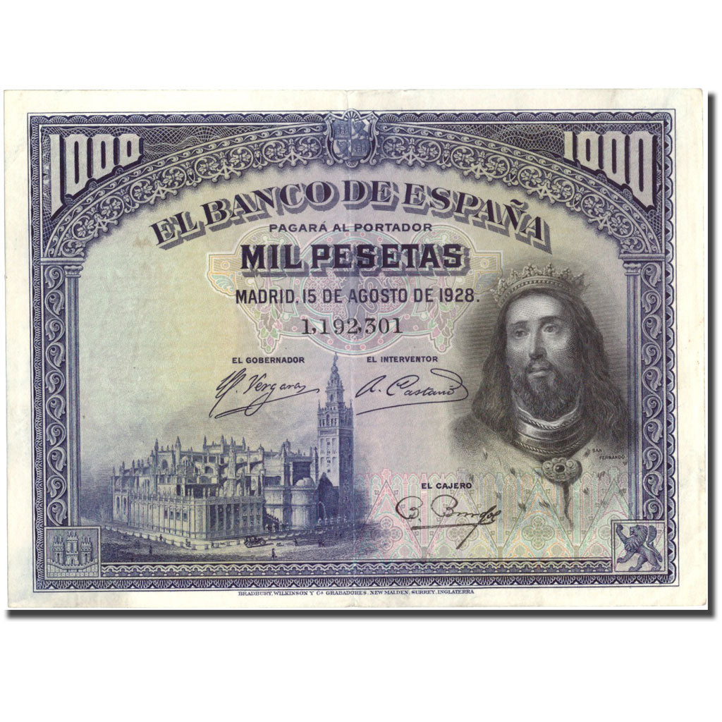 Banknote, Spain, 1000 Pesetas, 1928, 1928-08-15, KM:78a, EF(40-45)