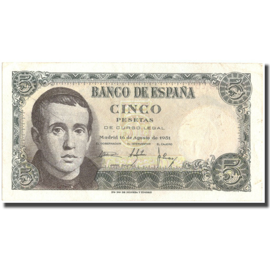 Billete, 5 Pesetas, 1951, España, 1951-08-16, KM:140a, MBC