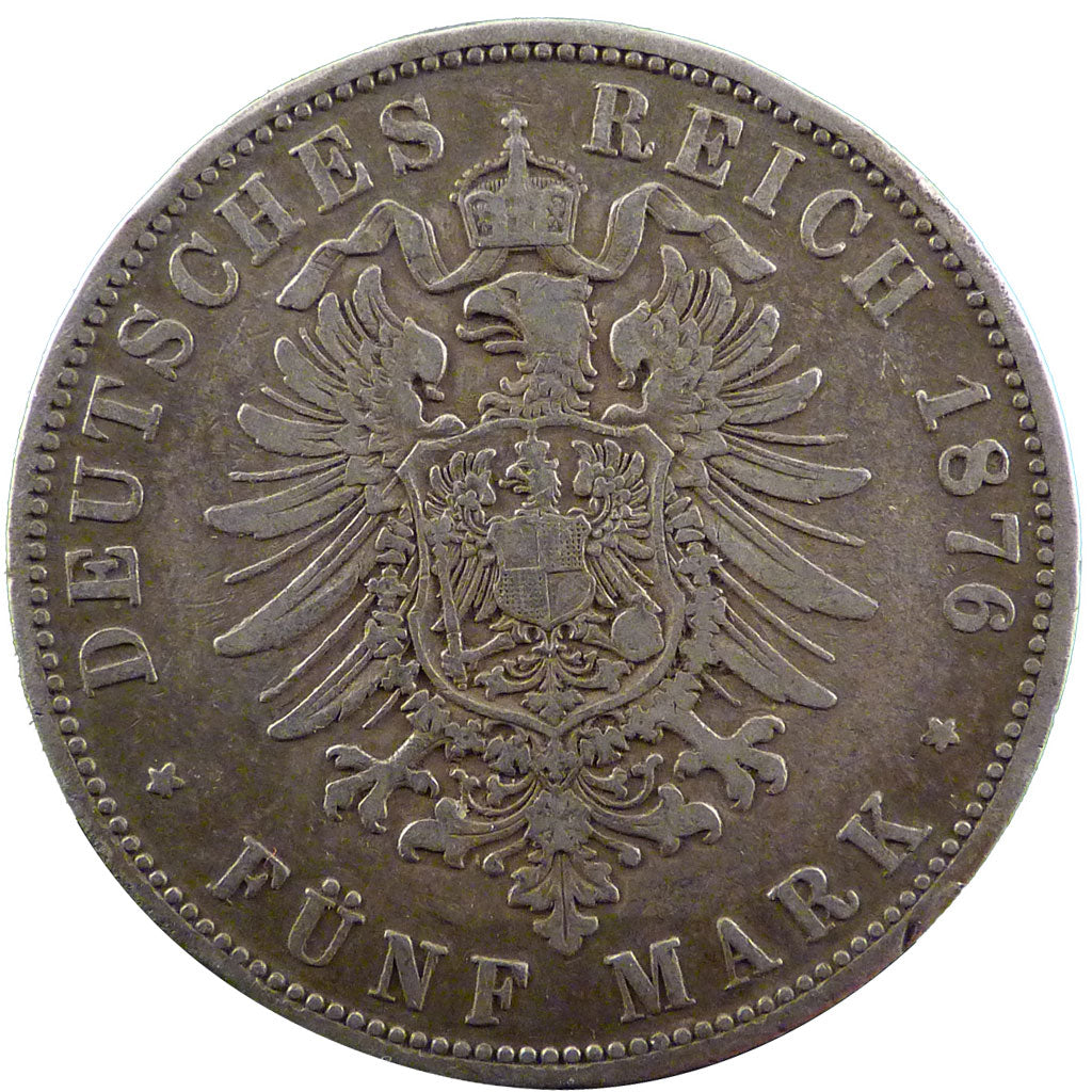 German States, 5 Mark, 1876, Berlin, KM #503, VF(30-35), Silver, 27.30